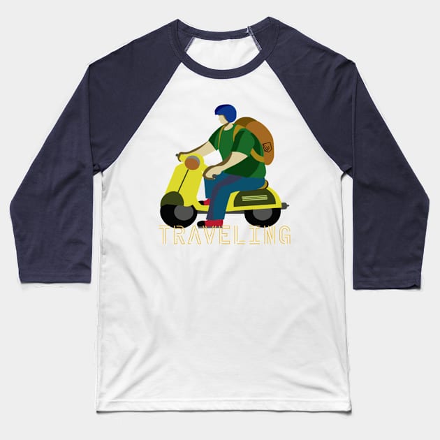 Travelling Scooter Man Baseball T-Shirt by RiyanRizqi